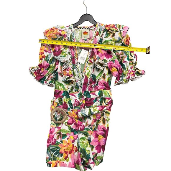 Farm Rio Painted Flowers Romper  Belted Floral Puff Sleeve Size Small New $250 - Picture 3 of 8